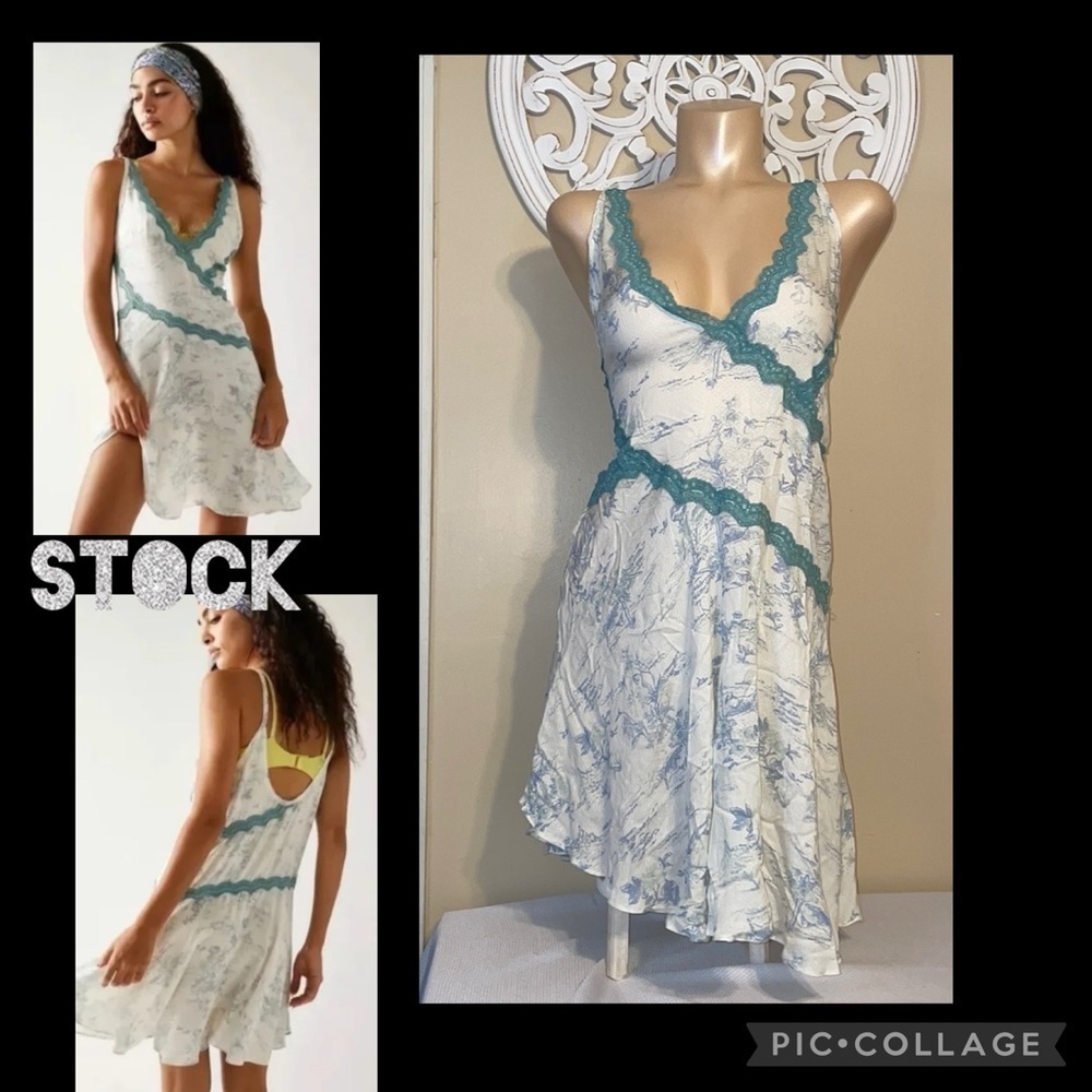 Free People women’s medium dress slip my mind trapeze intimately white teal
